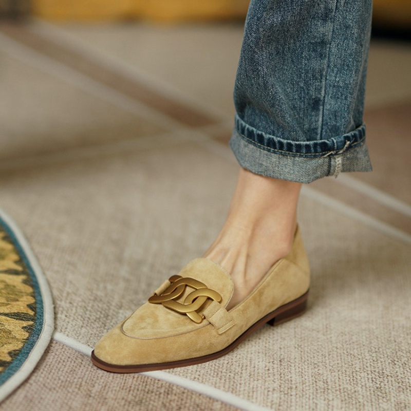 Women'S Shoes - 여성용 스웨이드 가죽 로퍼, 로우힐, 라운드